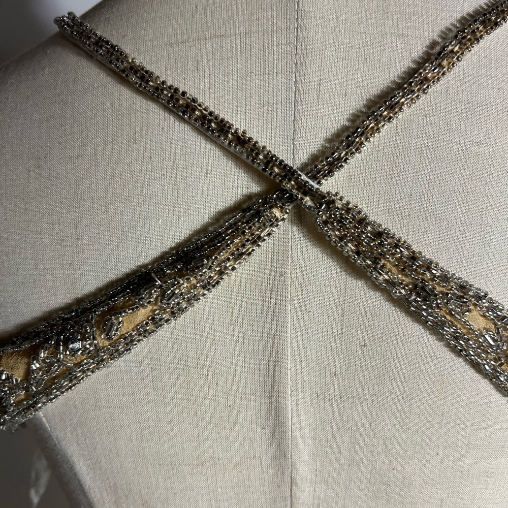 VINTAGE 90s/Y2K Beaded Silk Open Back Ombré Gold Silver Formal Prom Dress Small - Picture 5 of 8